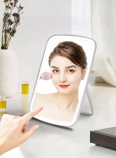 Glowudz makeup mirror with light, with touch screen, USB rechargeable tabletop , led brightness adjustable, white-2
