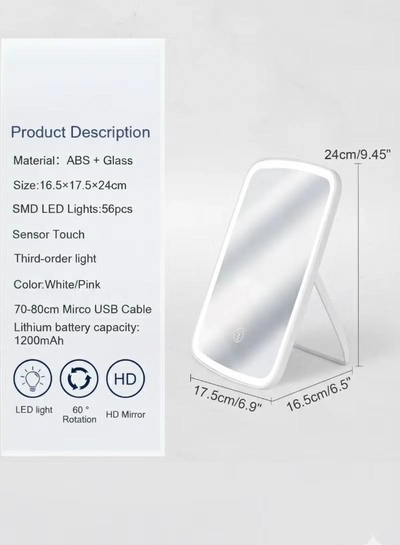 Glowudz makeup mirror with light, with touch screen, USB rechargeable tabletop , led brightness adjustable, white-4