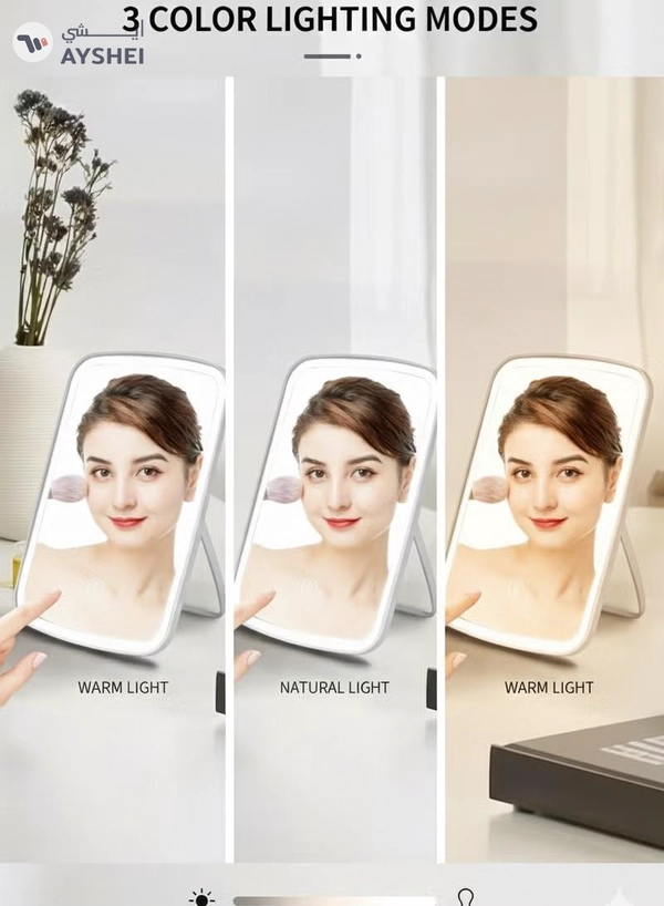 Glowudz makeup mirror with light, with touch screen, USB rechargeable tabletop , led brightness adjustable, white