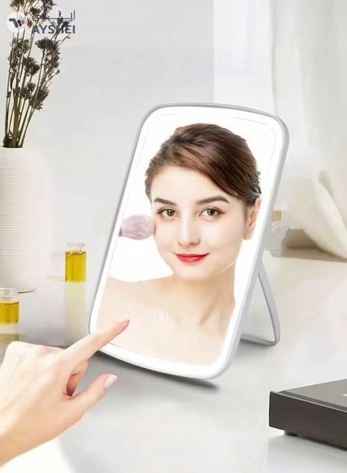 Glowudz makeup mirror with light, with touch screen, USB rechargeable tabletop , led brightness adjustable, white-2-2