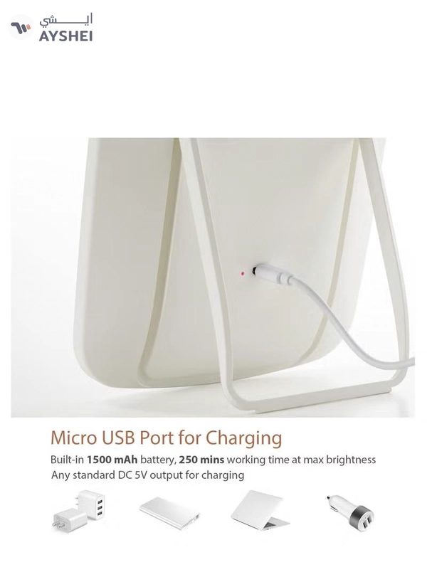 Glowudz makeup mirror with light, with touch screen, USB rechargeable tabletop , led brightness adjustable, white
