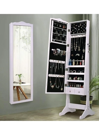 DubaiGallery Zipperl Dressing Mirror with Jewelry Box Full Length Mirror Jewelry Organizer Lockable Wood Standing Jewelry Armoire with Mirror-5