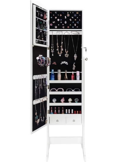 DubaiGallery Zipperl Dressing Mirror with Jewelry Box Full Length Mirror Jewelry Organizer Lockable Wood Standing Jewelry Armoire with Mirror-4