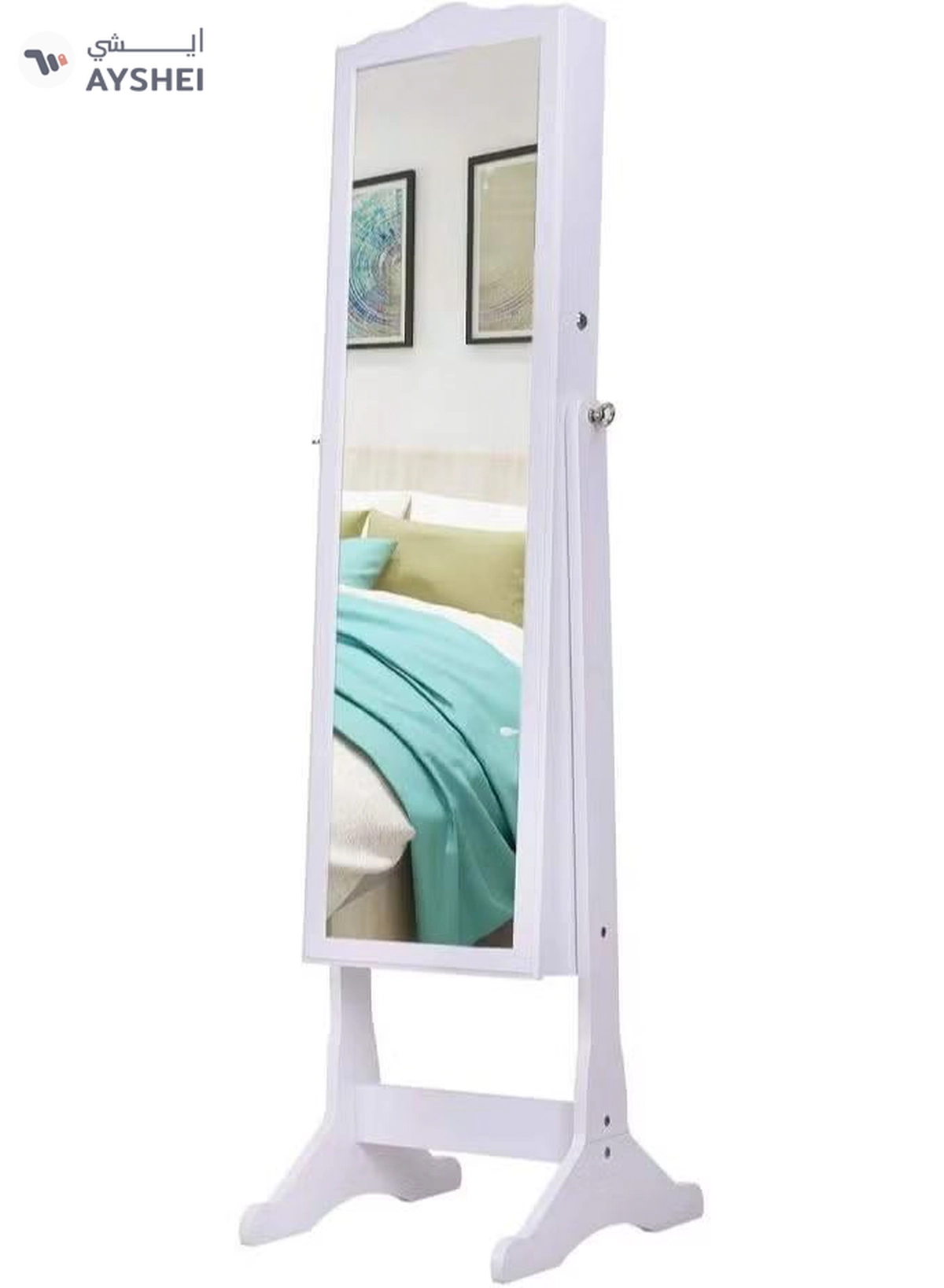 DubaiGallery Zipperl Dressing Mirror with Jewelry Box Full Length Mirror Jewelry Organizer Lockable Wood Standing Jewelry Armoire with Mirror-1-1