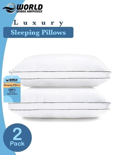 Eworld Set of 2 Premium Down Alternative Filled Bed Pillows in White with Breathable Cover-0