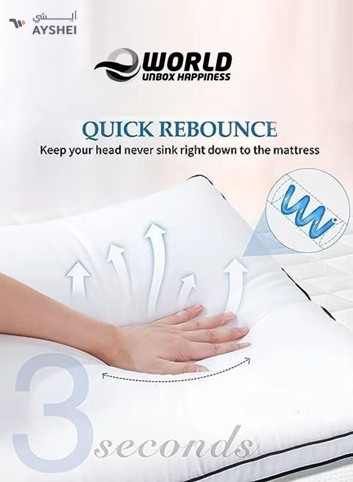 Eworld Set of 2 Premium Down Alternative Filled Bed Pillows in White with Breathable Cover-2-2