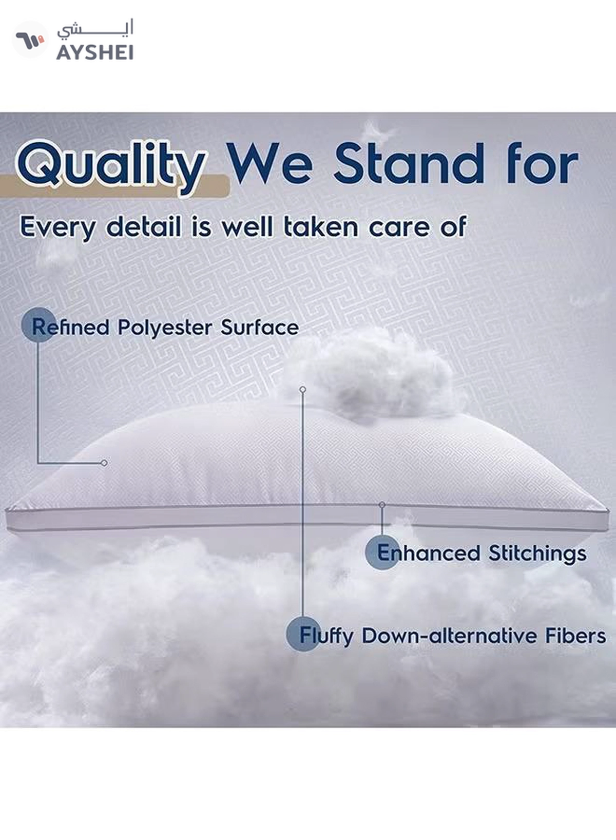 Eworld Set of 2 Premium Down Alternative Filled Bed Pillows in White with Breathable Cover-5-5