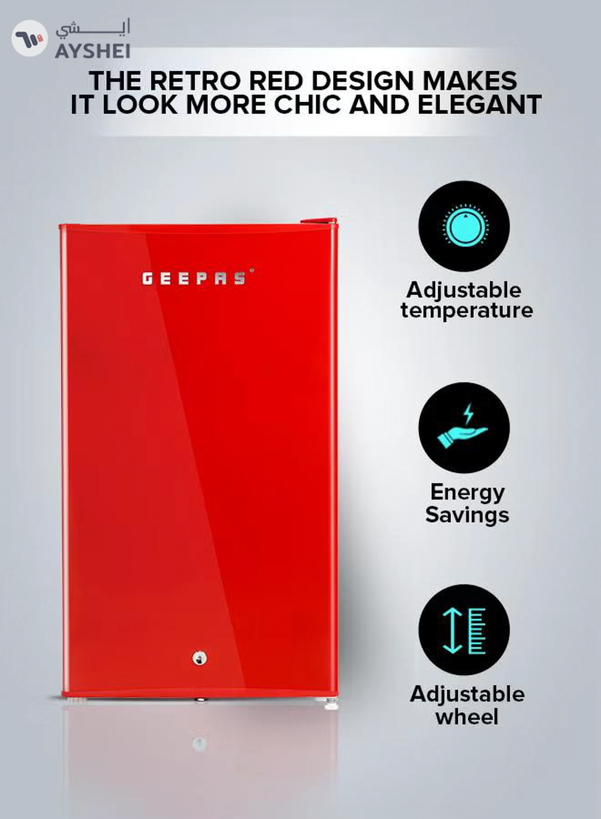 GEEPAS 120L Gross/92L Net Capacity, Single Door Mini Defrost Refrigerator With Retro Premium Design, Bottle Opener, Glass Shelves, Transparent Door Basket, Lock & Key, Low Noise, Low Voltage, Adjustable Front Wheel GRF1202RXE Red-1-1
