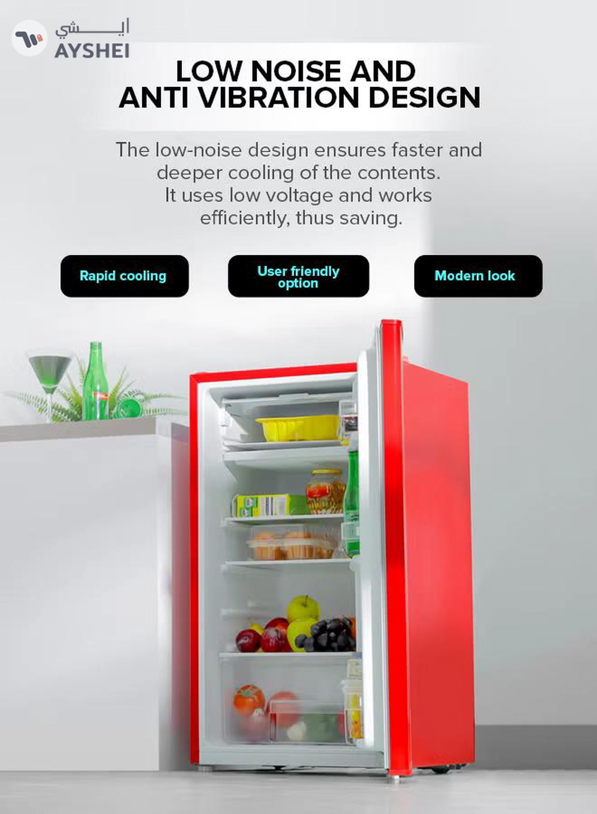 GEEPAS 120L Gross/92L Net Capacity, Single Door Mini Defrost Refrigerator With Retro Premium Design, Bottle Opener, Glass Shelves, Transparent Door Basket, Lock & Key, Low Noise, Low Voltage, Adjustable Front Wheel GRF1202RXE Red-4-4