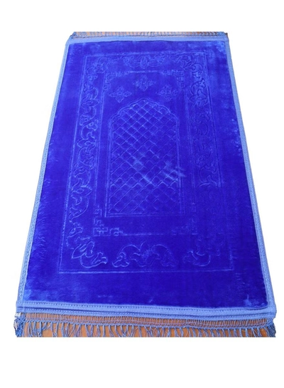 Yuwell Embossed Prayer Mat Anti-Slip Velvet Top Islamic Prayer Mat Sajadah Prayer Rug Salah Mat For Men And Women Eid Gift And Ramadan Gift 70X110CM Blue-0