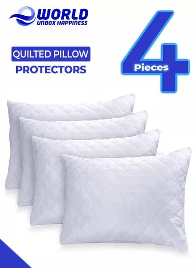 Pack of 4 Pillow Protectors - Quilted Zipped Pillow Covers - Ultra Luxe Zipped Pillow Protectors - Soft And Breathable Microfiber Pillowcase Protectors, Hypoallergenic 50x75cm-0