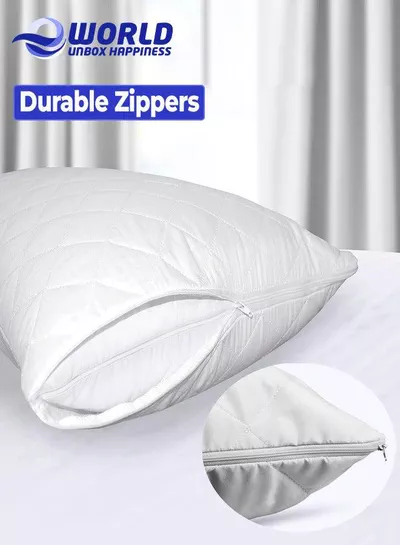 Pack of 4 Pillow Protectors - Quilted Zipped Pillow Covers - Ultra Luxe Zipped Pillow Protectors - Soft And Breathable Microfiber Pillowcase Protectors, Hypoallergenic 50x75cm-2