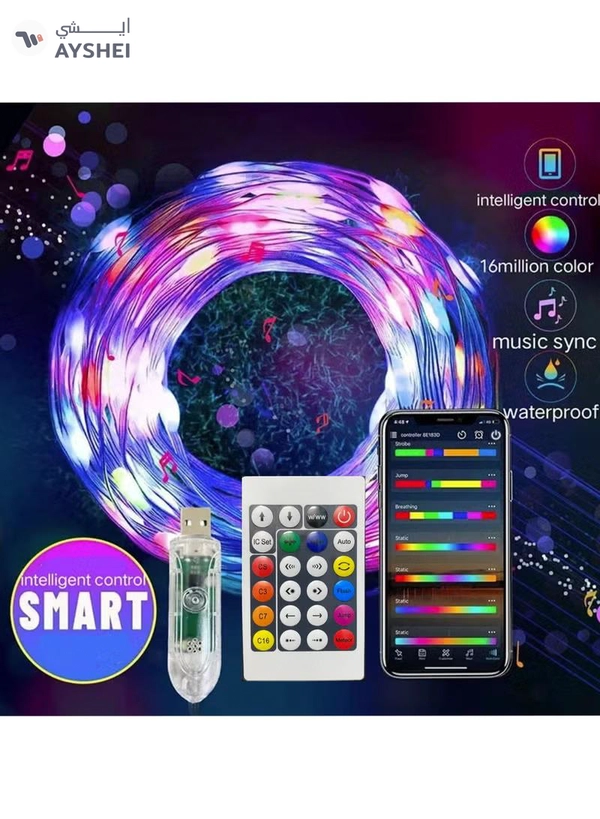 Yuwell 10M USB Led Light Smart Bluetooth RGB Light With APP Control Timer Setting Music Mode Led Light Strip For Decoration Bedroom PC And Cabinet 32.80FT Waterproof 100 LED Light Ramadan Decoration Light