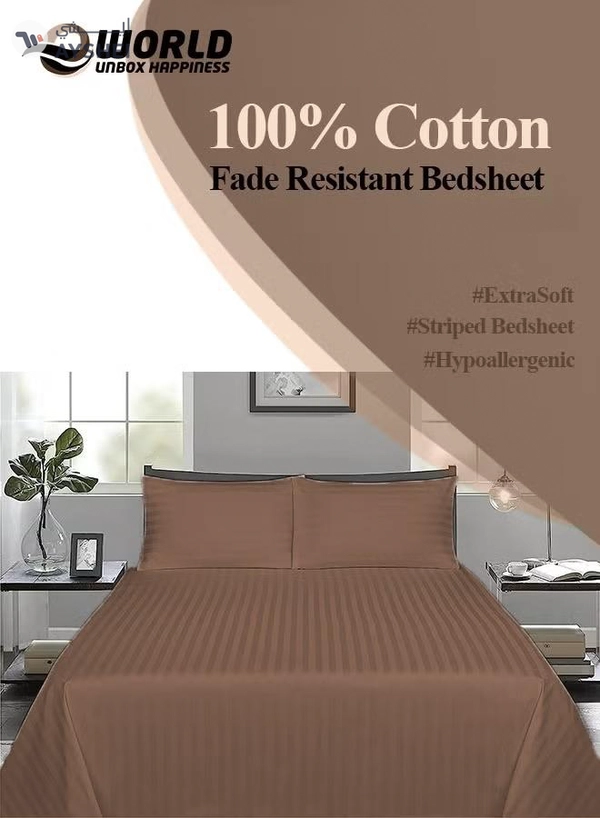 Eworld 3 Piece Luxury Dark Brown Striped Bed Sheet Set with 1 Deep Pocket Sheet and 2 Pillowcases