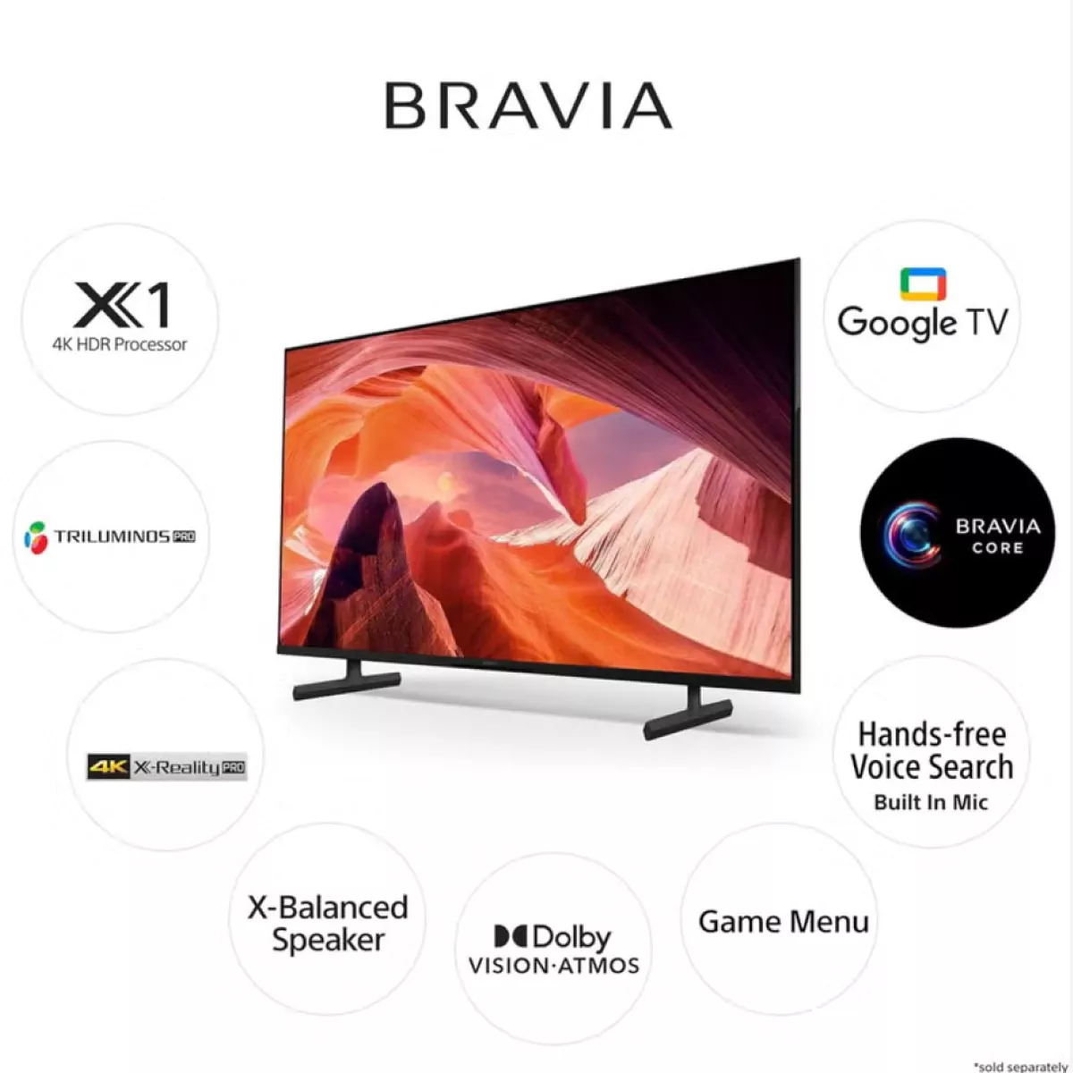 Sony Bundle Of Bravia 50-Inch X80L 4K UHD Smart Google TV With 2.0 Channel Portable Soundbar With Built In Battery & LED Lights - Ideal for Cinematic Home Theater, PS5 Pro Gaming, and Immersive Sports Streaming, Sony 50 Inch HDR TV - KD-50X80L+SOUNDBAR Black-5-5