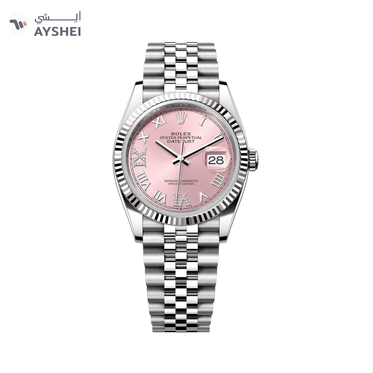 Rolex Datejust 36mm Steel & White Gold Pink Dial Diamonds Jubilee Bracelet-0-0