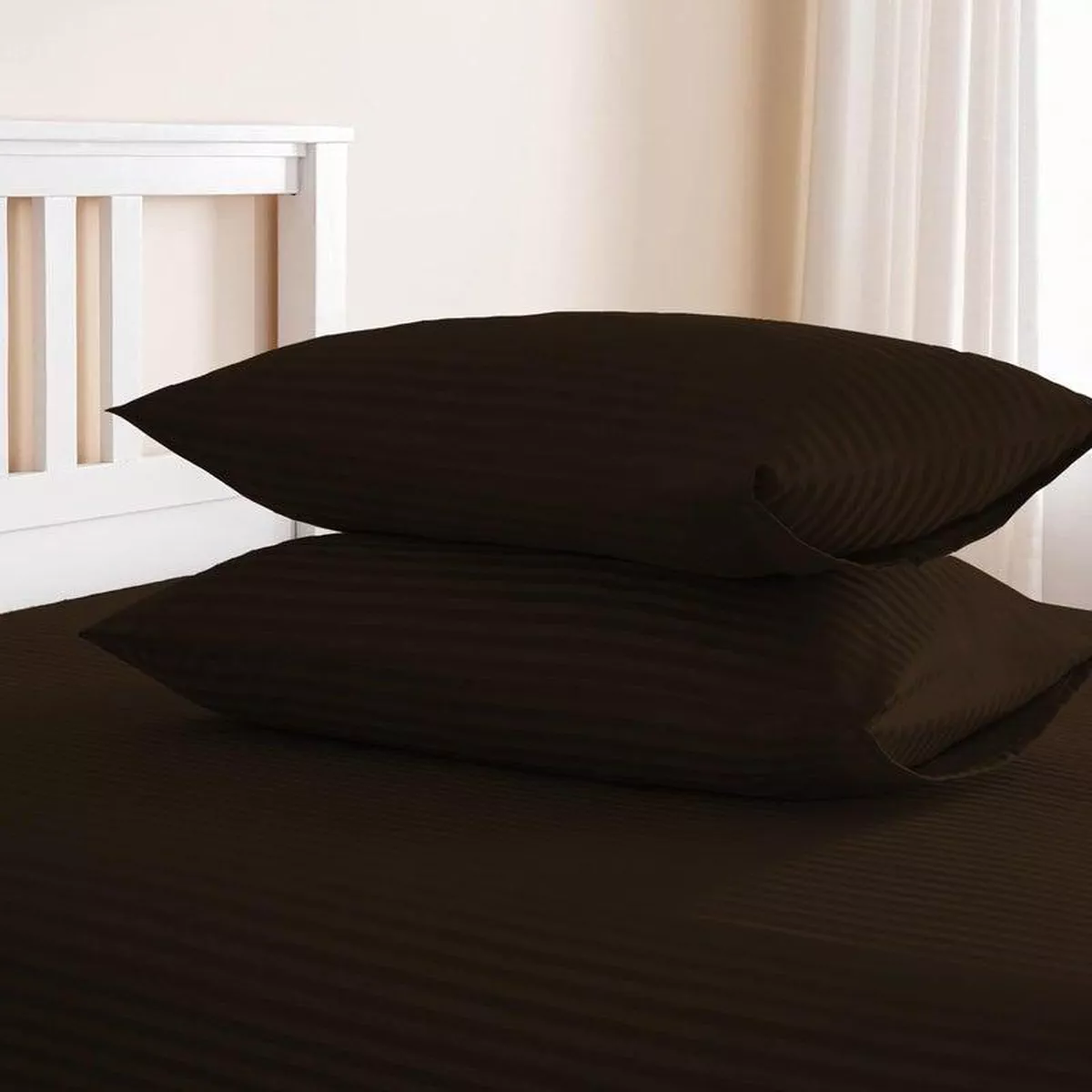 3pcs Fitted Bedsheet Set, 120x200cm, Deep Pocket (15–35cm), Striped Hotel Bed Sheet Set, Black-1-1