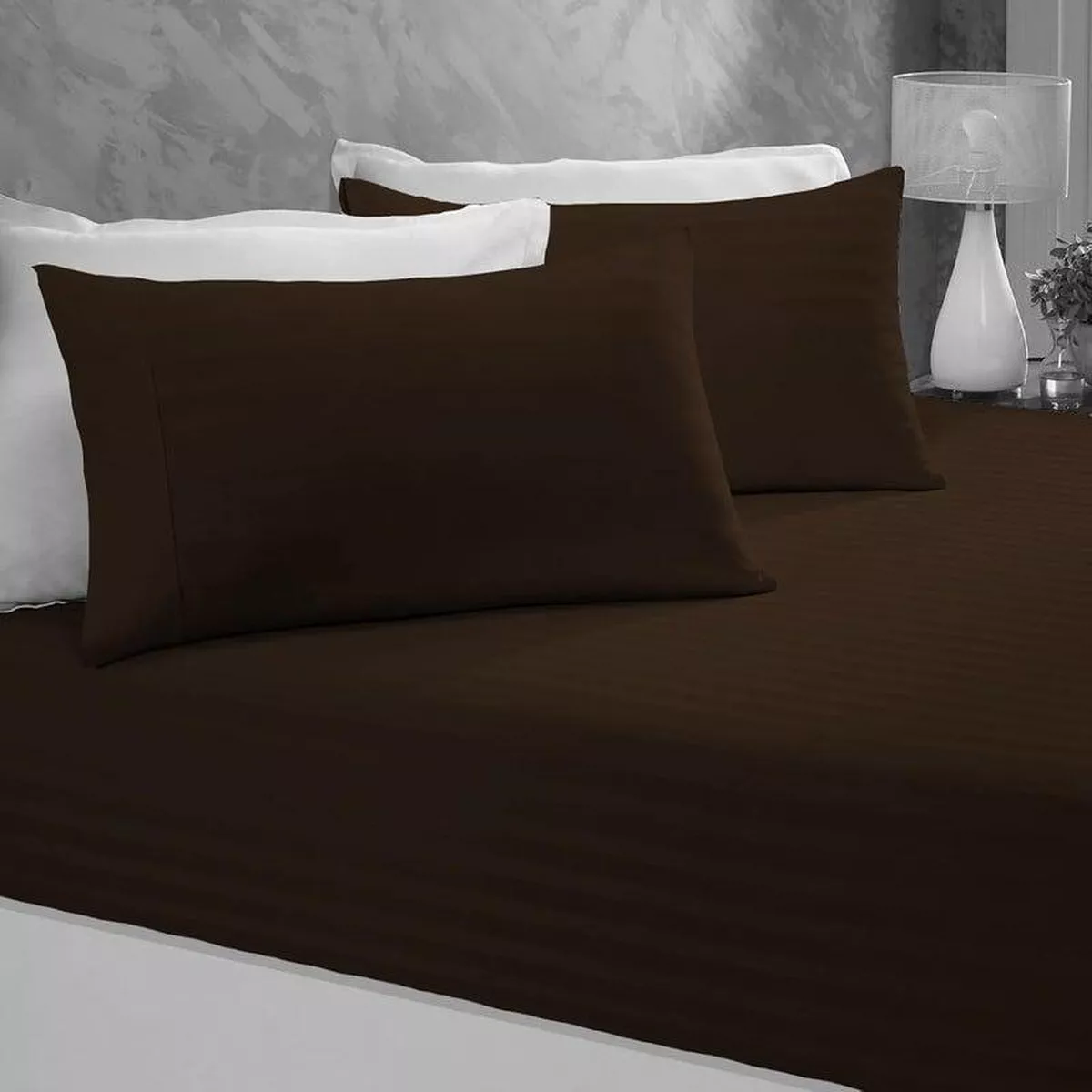 3pcs Fitted Bedsheet Set, 120x200cm, Deep Pocket (15–35cm), Striped Hotel Bed Sheet Set, Black-2-2