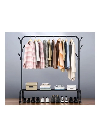 fashionhome Standing Clothes and Shoe Rack With Tree Shaped Holding Hooks Black 125x43x154cm-2