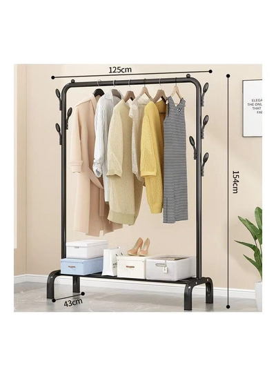 fashionhome Standing Clothes and Shoe Rack With Tree Shaped Holding Hooks Black 125x43x154cm-1