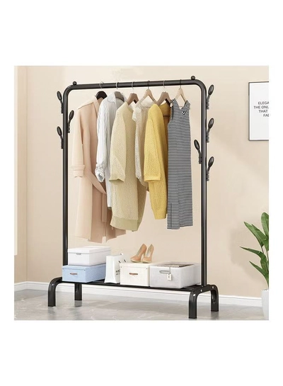fashionhome Standing Clothes and Shoe Rack With Tree Shaped Holding Hooks Black 125x43x154cm-0