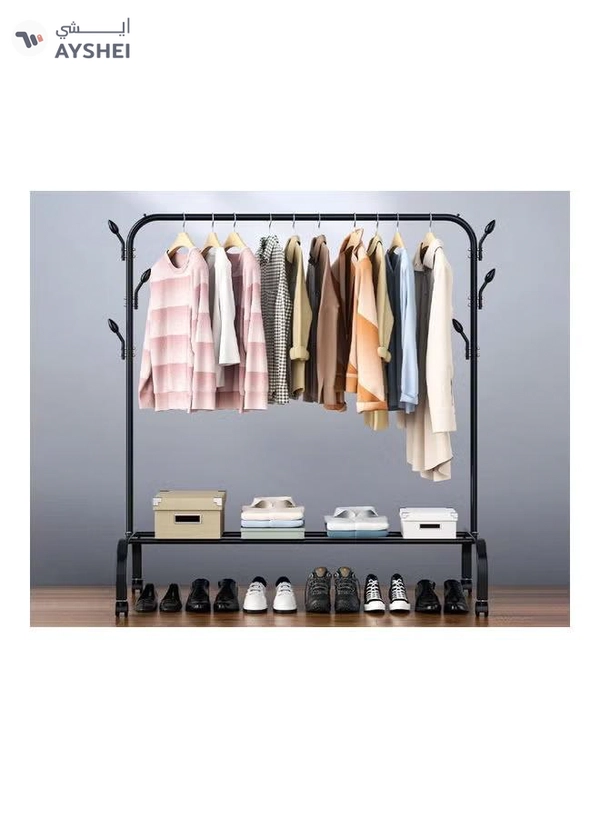 fashionhome Standing Clothes and Shoe Rack With Tree Shaped Holding Hooks Black 125x43x154cm
