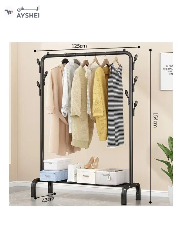 fashionhome Standing Clothes and Shoe Rack With Tree Shaped Holding Hooks Black 125x43x154cm
