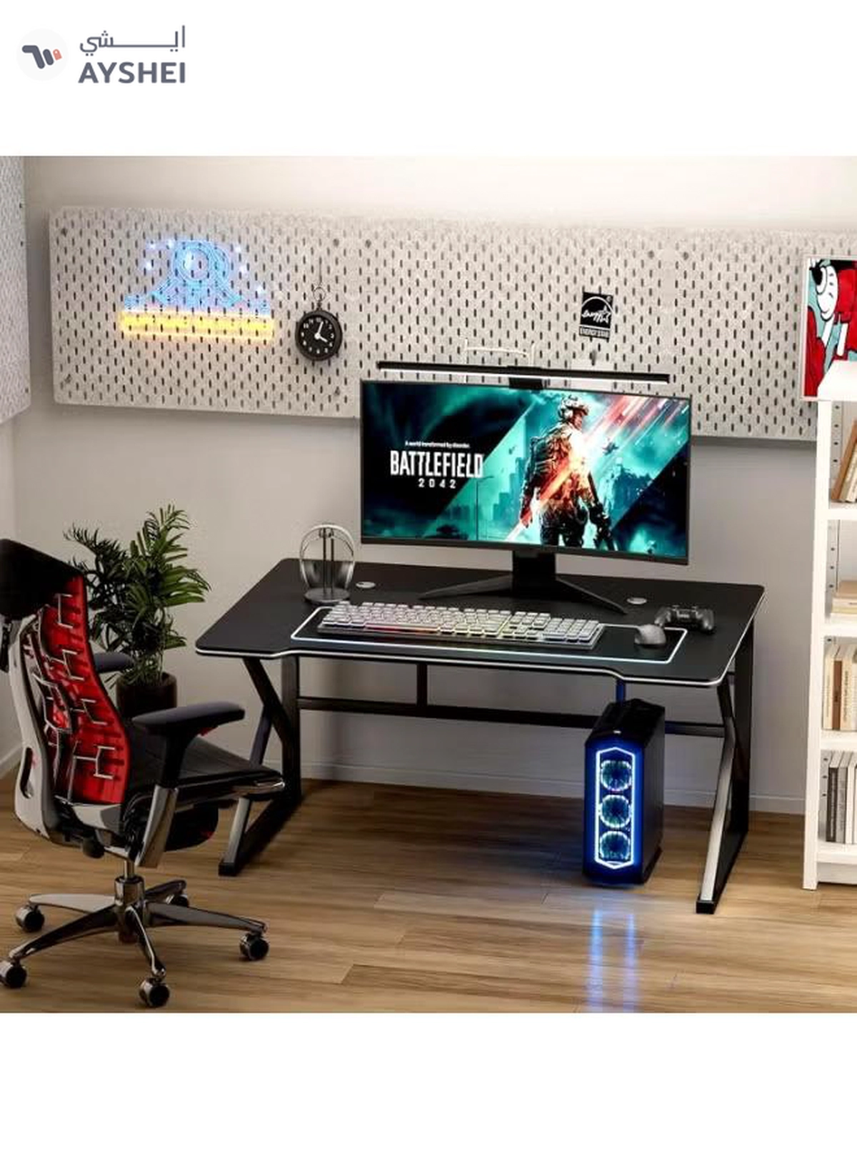 DubaiGallery Gaming table, gaming desk, gaming and home office table, computer desk and table with K-shaped carbon fiber top, high quality and easy to install-1-1