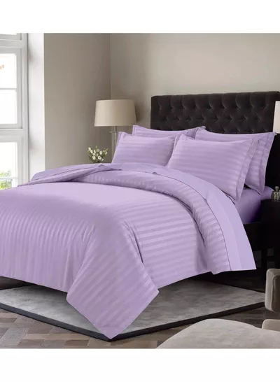 6 Piece Premium King Size Bedding Set, Purple Striped Design and High Quality Cotton Hotel Luxury Bedsheet, Soft Quilt Cover and Pillowcases-4