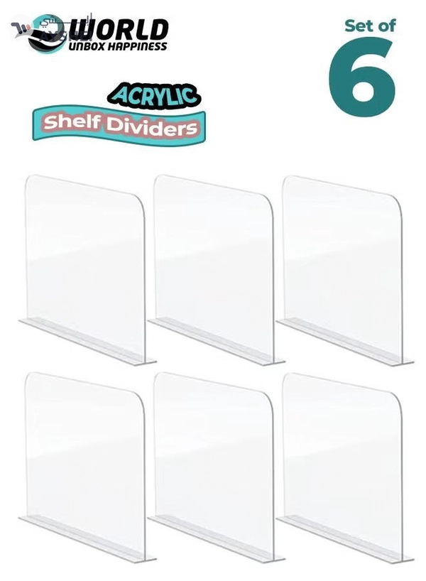 Eworld Pack of 6 Clear Acrylic Shelf Dividers for Efficient Closet Organization
