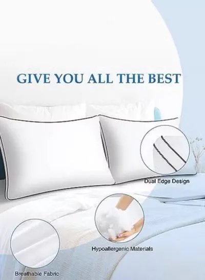 Set of 2 Premium Down Alternative Filled Bed Pillows in White with Breathable Cover, Double Piping, and Plush Bounce-Back Design-5