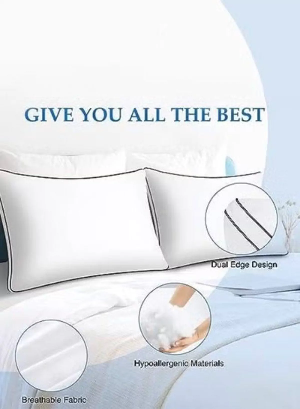 Set of 2 Premium Down Alternative Filled Bed Pillows in White with Breathable Cover, Double Piping, and Plush Bounce-Back Design-5-5