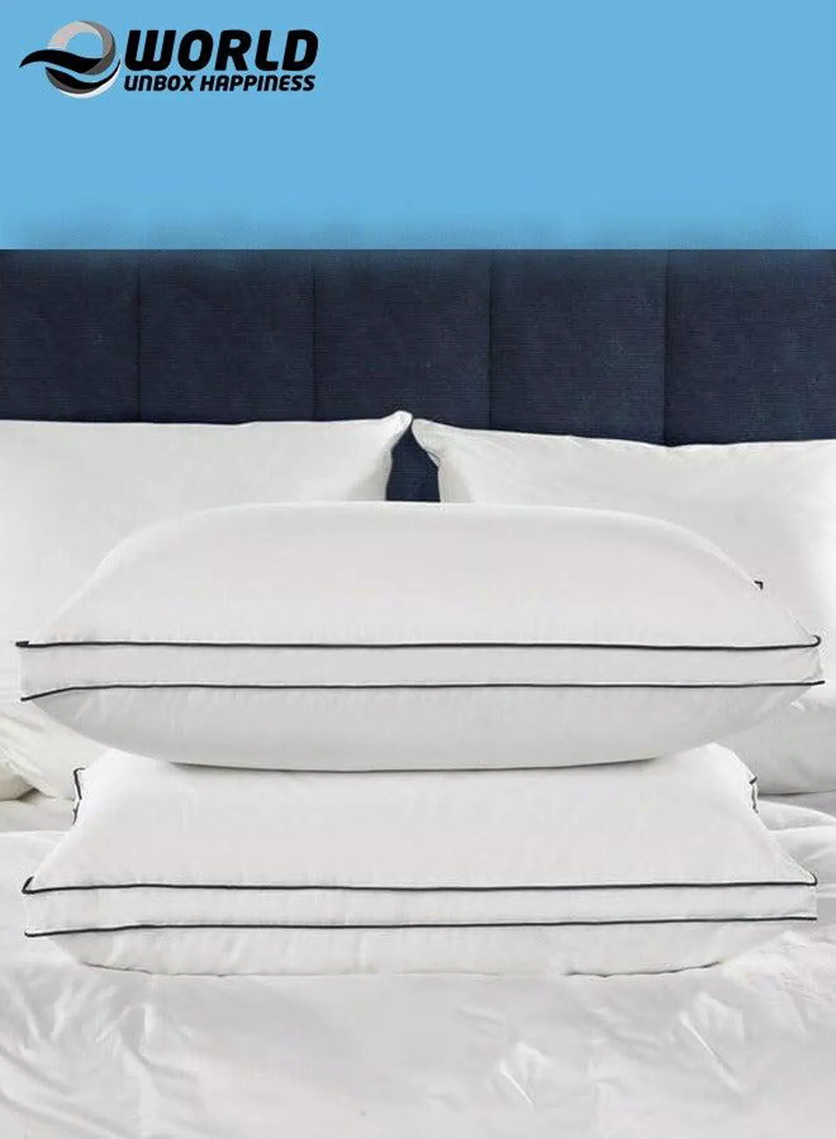 Set of 2 Premium Down Alternative Filled Bed Pillows in White with Breathable Cover, Double Piping, and Plush Bounce-Back Design-6-6