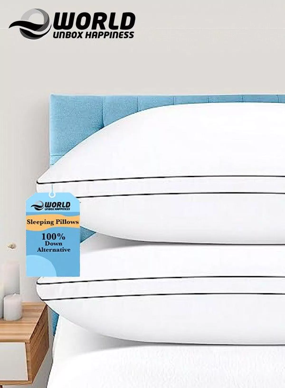 Set of 2 Premium Down Alternative Filled Bed Pillows in White with Breathable Cover, Double Piping, and Plush Bounce-Back Design-7-7