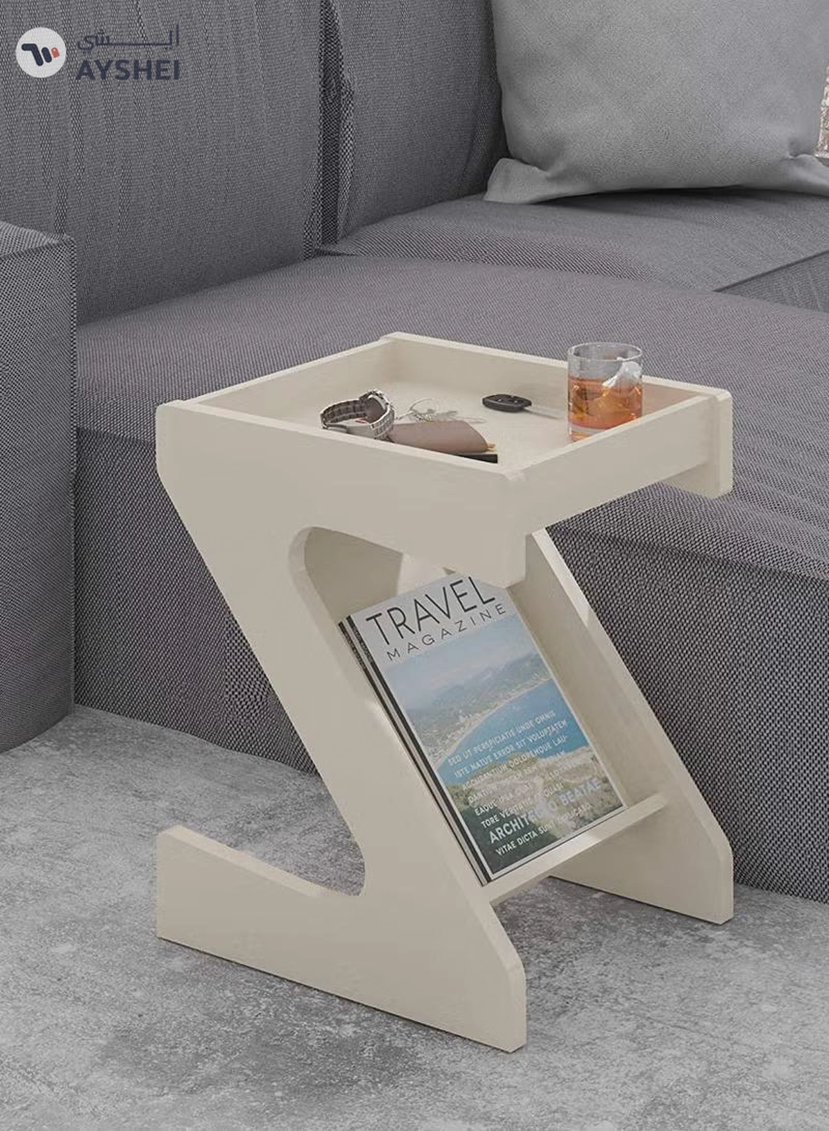 Eworld Modern Z-Shaped Side Coffee Table for Living room with Ample Storage Space-1-1
