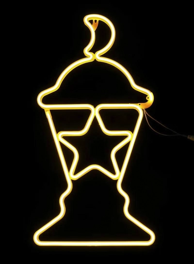 Yuwell Neon Light Lantern Ramadan Decoration LED Lantern Ramadan Mubarak Wall & Tree Hanging Neon Lantern with Flexible Plastic Neon Light, Soft Warm Yellow Light for Home, Office & Eid & Ramadan Decor 68CM-0