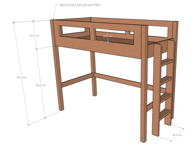 Elgo Loft Bed, fits 90/120/150 x 200 cms Mattress-2
