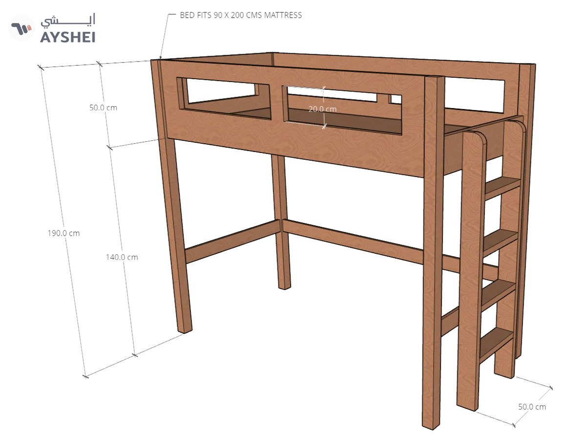 Elgo Loft Bed, fits 90/120/150 x 200 cms Mattress-2-2