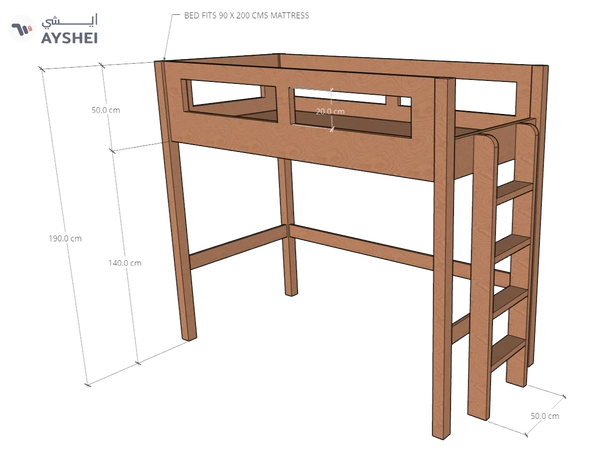 Elgo Loft Bed, fits 90/120/150 x 200 cms Mattress