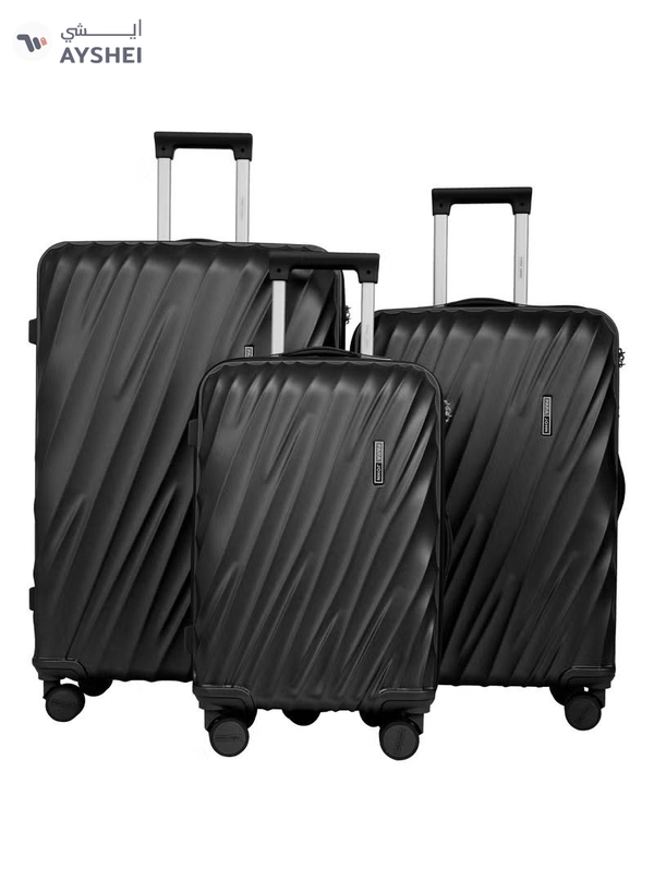 PARAJOHN Swirl Series 3 Pcs ABS Luggage Trolley Set - Black