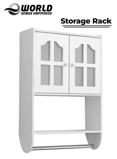Eworld Versatile PVC Wall Bathroom Cabinet, Space-saving double-door Storage -0