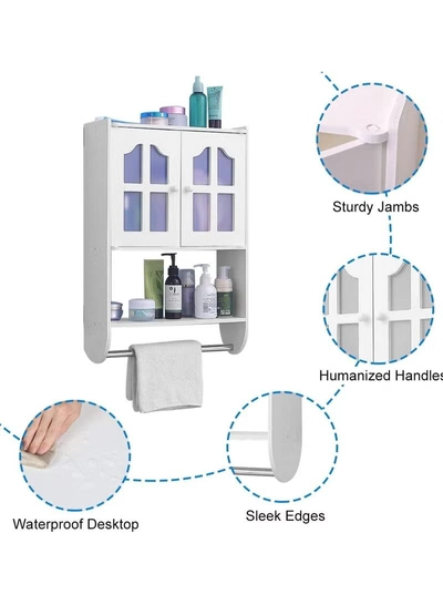 Eworld Versatile PVC Wall Bathroom Cabinet, Space-saving double-door Storage -2