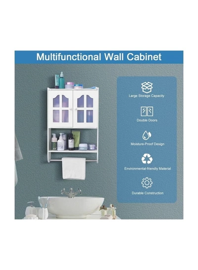 Eworld Versatile PVC Wall Bathroom Cabinet, Space-saving double-door Storage -4