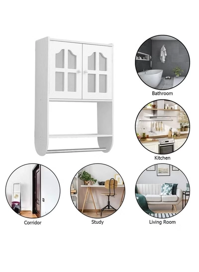 Eworld Versatile PVC Wall Bathroom Cabinet, Space-saving double-door Storage -5