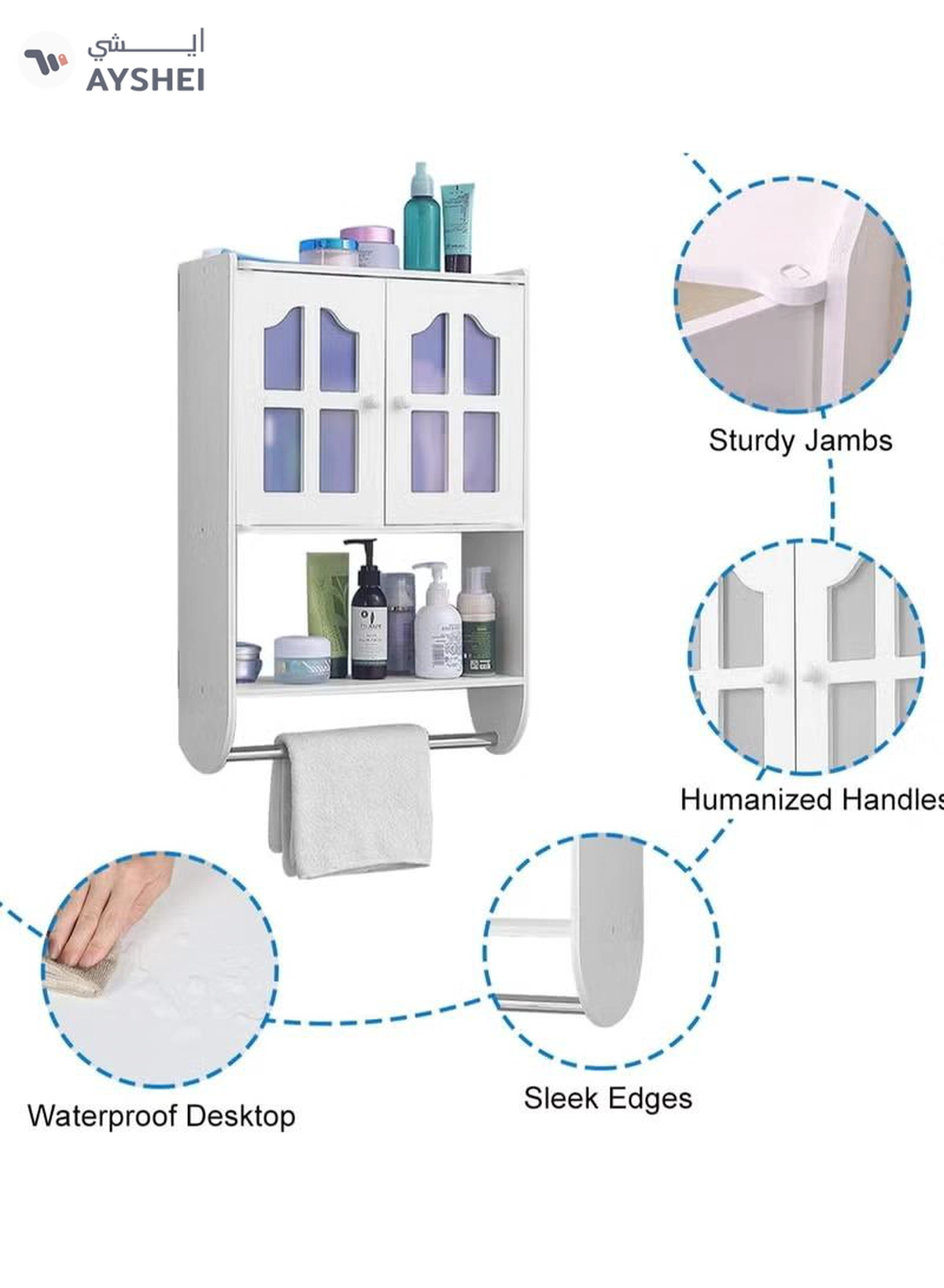 Eworld Versatile PVC Wall Bathroom Cabinet, Space-saving double-door Storage -2-2