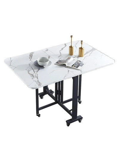 DubaiGallery 6 People Modern Folding Dining Table by 6 Wheels, 0.7 Inches Thick Table Top Movable Kitchen Table-0