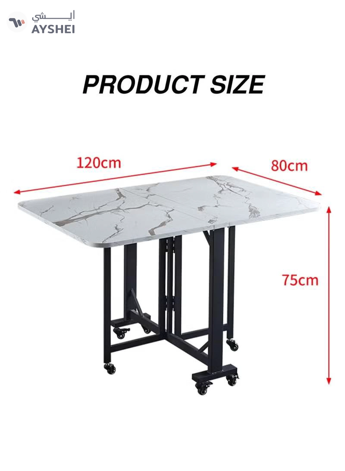 DubaiGallery 6 People Modern Folding Dining Table by 6 Wheels, 0.7 Inches Thick Table Top Movable Kitchen Table-2-2