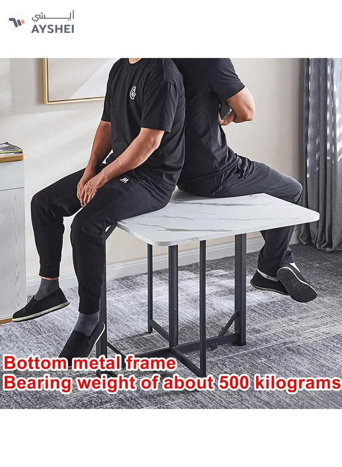 DubaiGallery 6 People Modern Folding Dining Table by 6 Wheels, 0.7 Inches Thick Table Top Movable Kitchen Table-3-3