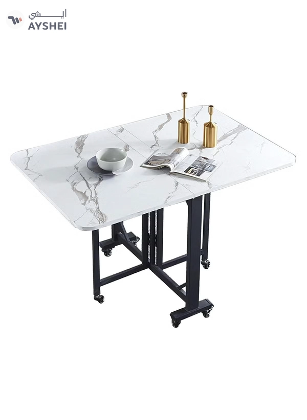 DubaiGallery 6 People Modern Folding Dining Table by 6 Wheels, 0.7 Inches Thick Table Top Movable Kitchen Table