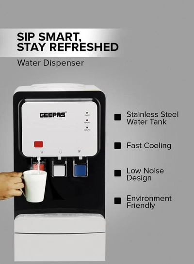 GEEPAS Hot and Cold Top Loded Water Dispenser| Stainless Steel Water Tank with Fast Cooling and 2 Taps, Hot and Cold| Low Noise and Environment Friendly, Perfect for Home, Shopping Malls, and Office GWD17019 white-1